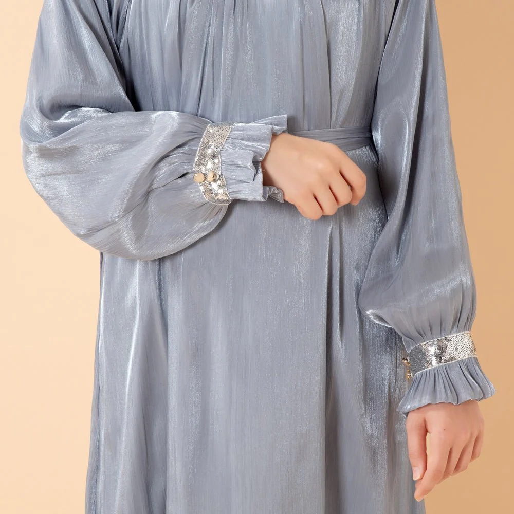 Elegant Glossy Flower Cuff Sequinned Abaya | Glossy Abaya With Sequins (MA140) - Image 17