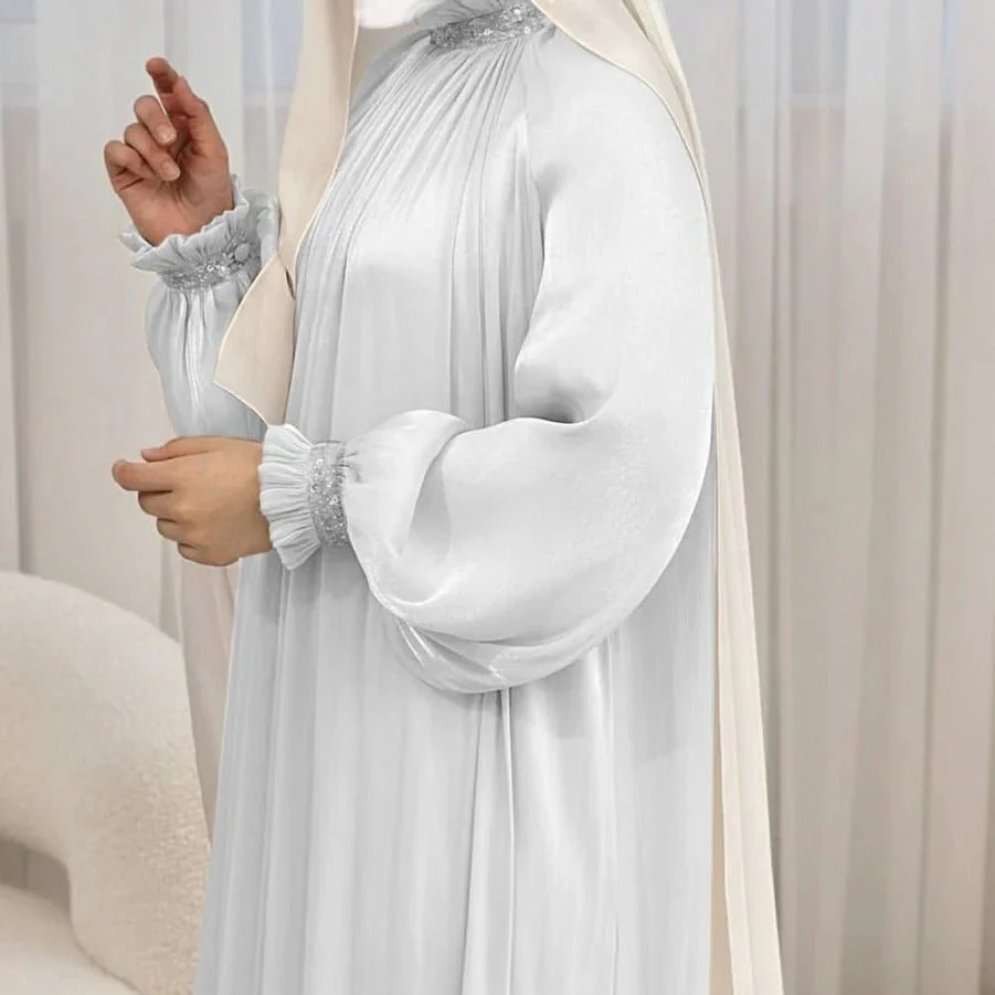 Elegant Glossy Flower Cuff Sequinned Abaya | Glossy Abaya With Sequins (MA140) - Image 20