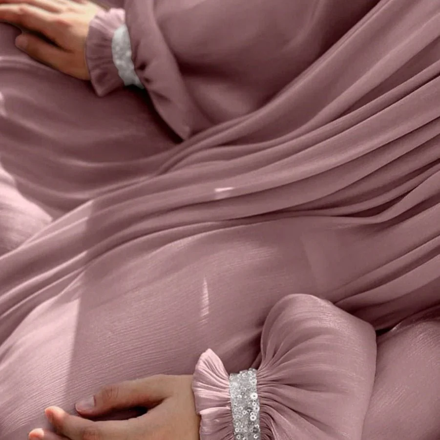 Elegant Glossy Flower Cuff Sequinned Abaya | Glossy Abaya With Sequins (MA140) - Image 23