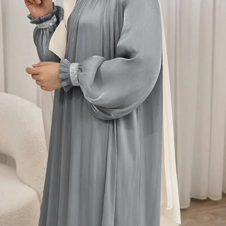 Elegant Glossy Flower Cuff Sequinned Abaya | Glossy Abaya With Sequins (MA140) - Image 24