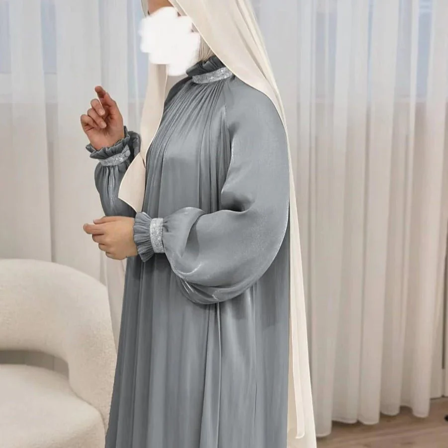 Elegant Glossy Flower Cuff Sequinned Abaya | Glossy Abaya With Sequins (MA140) - Image 25