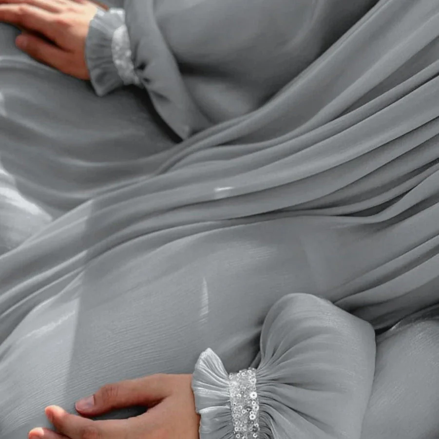 Elegant Glossy Flower Cuff Sequinned Abaya | Glossy Abaya With Sequins (MA140) - Image 26
