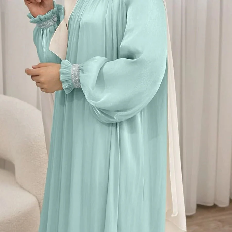 Elegant Glossy Flower Cuff Sequinned Abaya | Glossy Abaya With Sequins (MA140) - Image 27