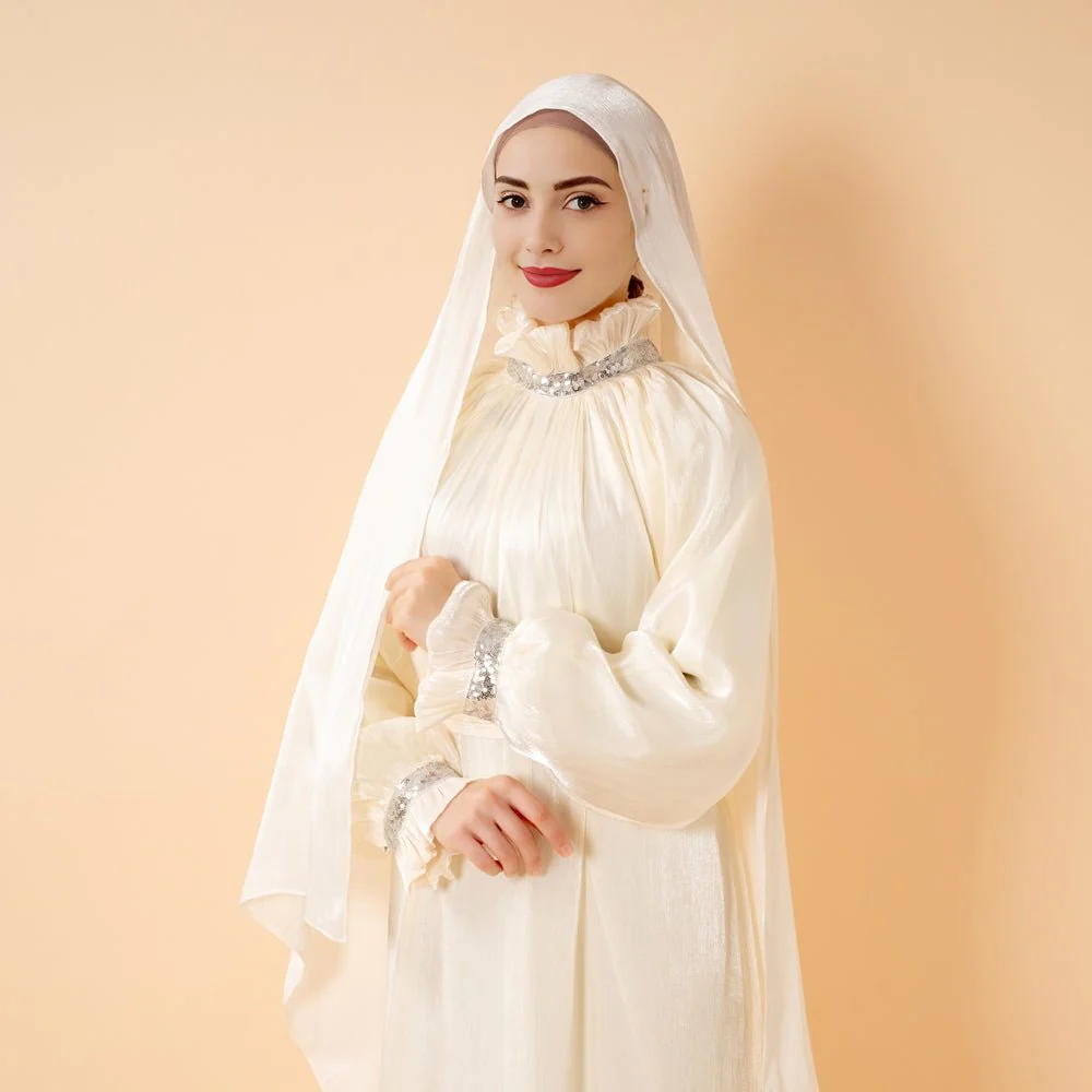 Elegant Glossy Flower Cuff Sequinned Abaya | Glossy Abaya With Sequins (MA140) - Image 8