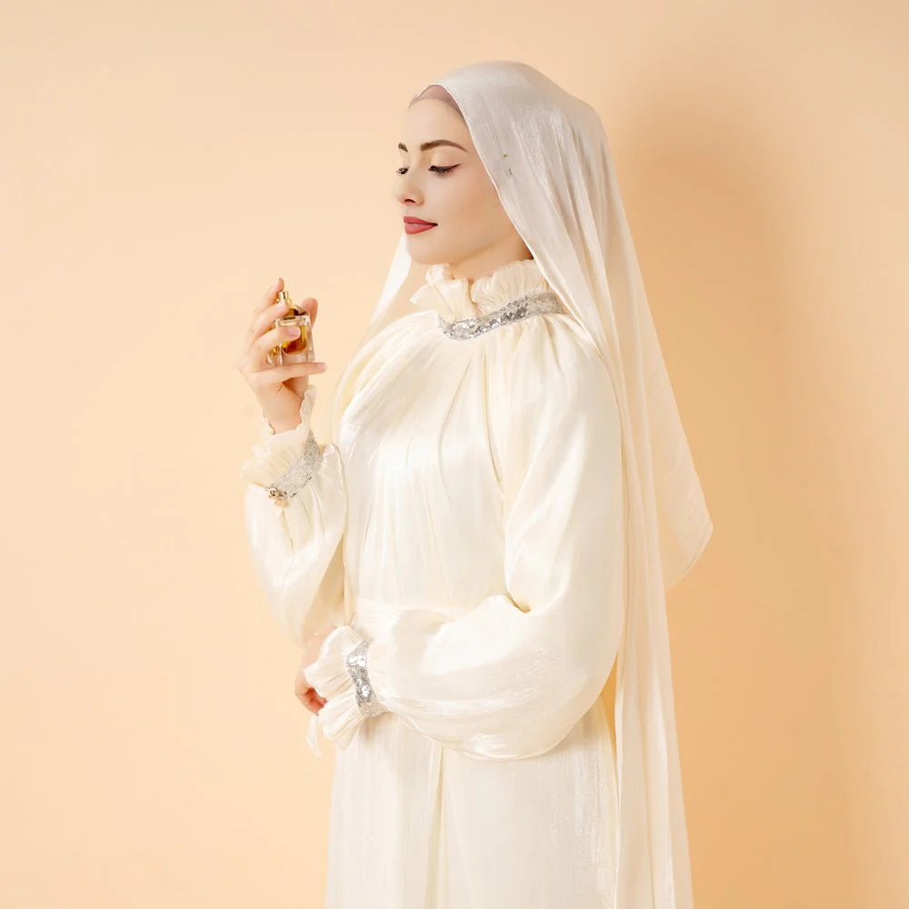 Elegant Glossy Flower Cuff Sequinned Abaya | Glossy Abaya With Sequins (MA140) - Image 9