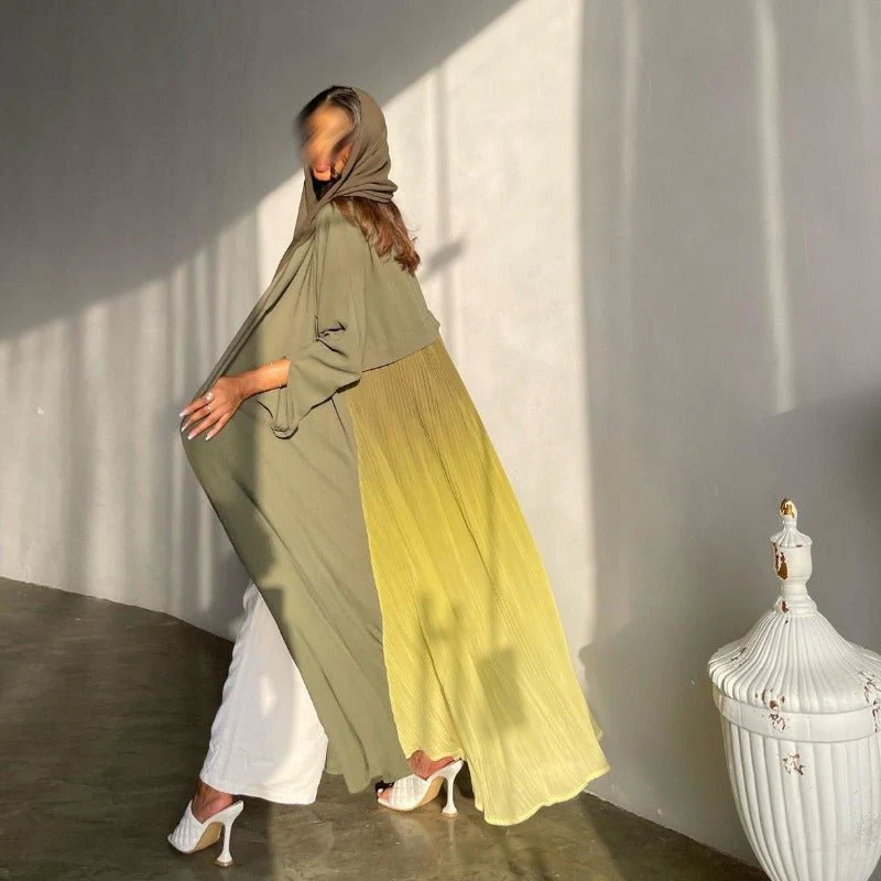 Elegant Gradient Pleated Abaya Robe | Modest Muslim Chiffon Maxi Dress (MOA223) - Image 10