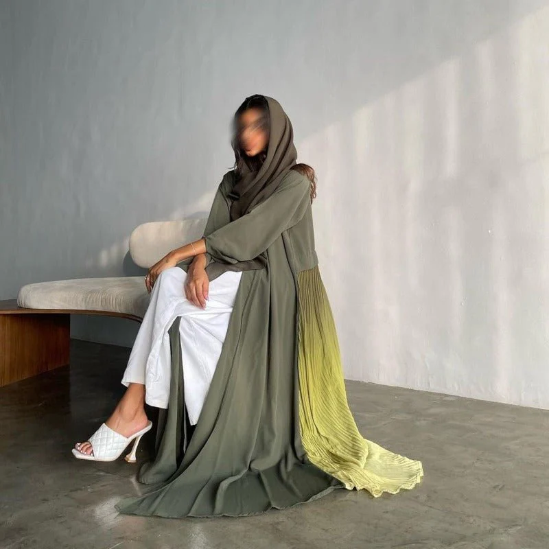 Elegant Gradient Pleated Abaya Robe | Modest Muslim Chiffon Maxi Dress (MOA223) - Image 11