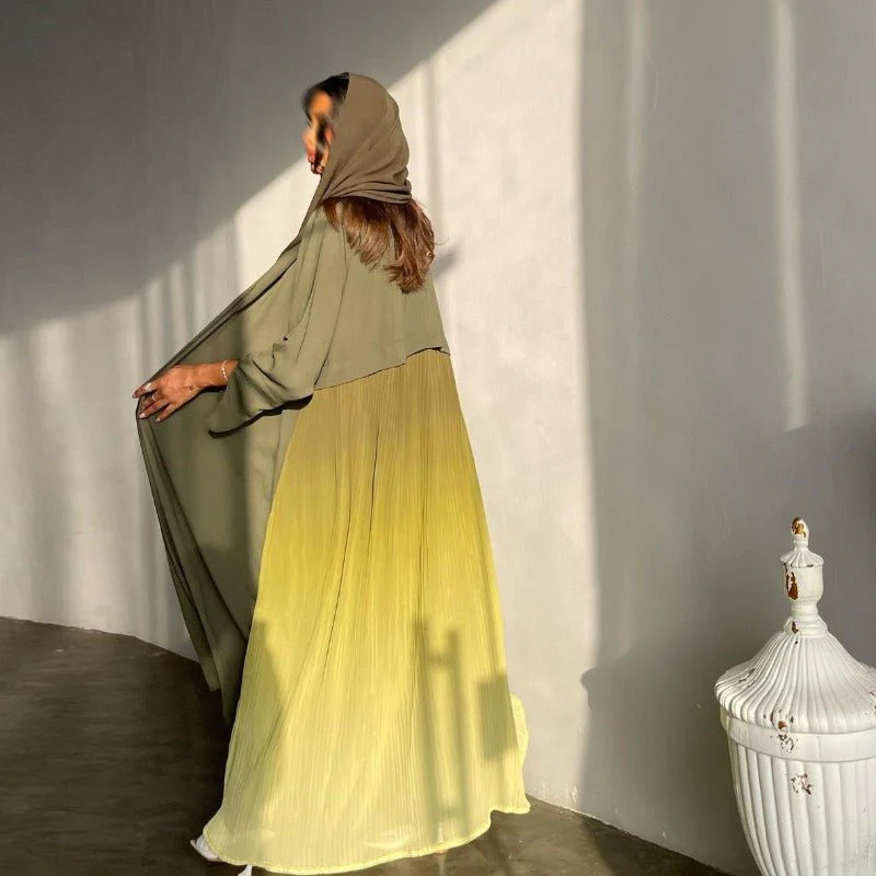 Elegant Gradient Pleated Abaya Robe | Modest Muslim Chiffon Maxi Dress (MOA223) - Image 12