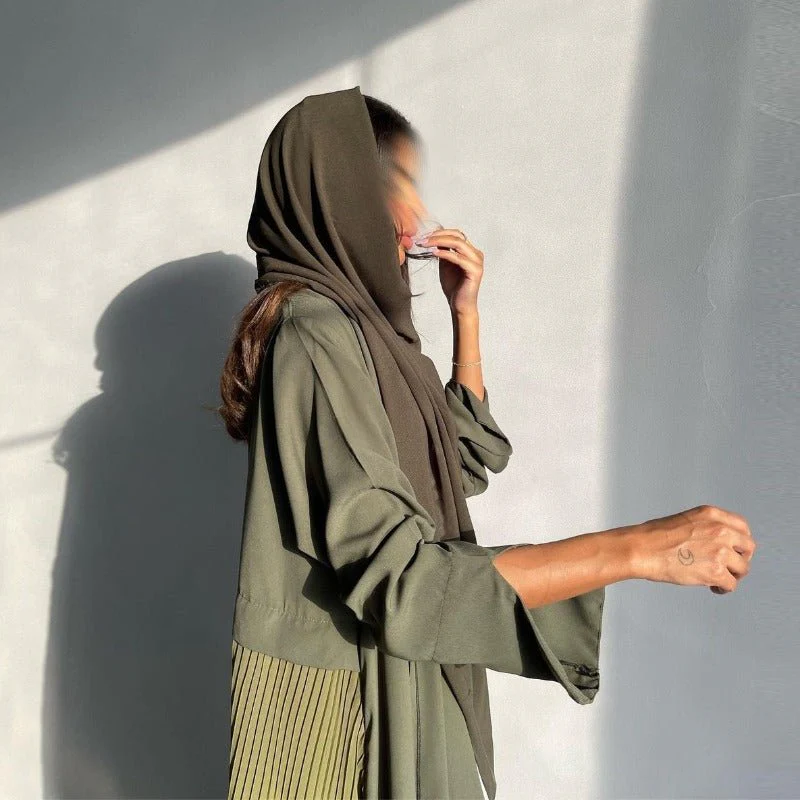 Elegant Gradient Pleated Abaya Robe | Modest Muslim Chiffon Maxi Dress (MOA223) - Image 13