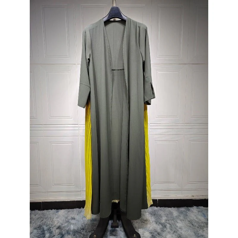 Elegant Gradient Pleated Abaya Robe | Modest Muslim Chiffon Maxi Dress (MOA223) - Image 15