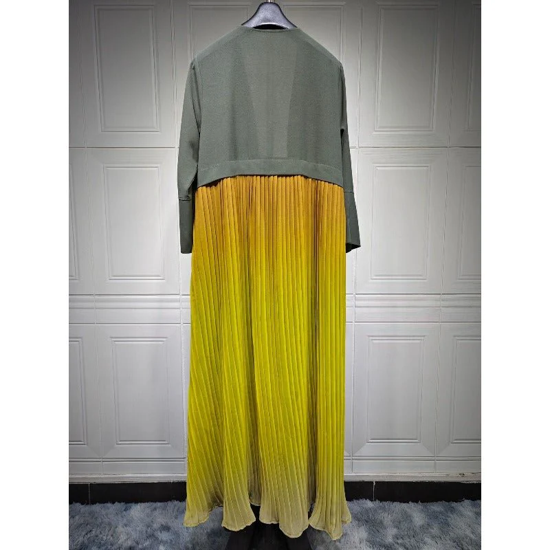 Elegant Gradient Pleated Abaya Robe | Modest Muslim Chiffon Maxi Dress (MOA223) - Image 16