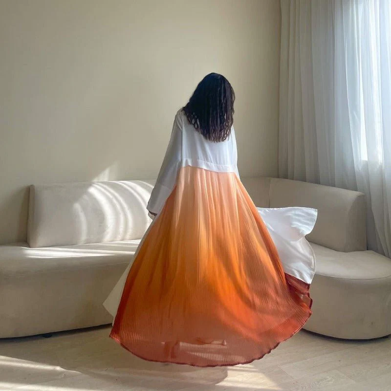 Elegant Gradient Pleated Abaya Robe | Modest Muslim Chiffon Maxi Dress (MOA223) - Image 17
