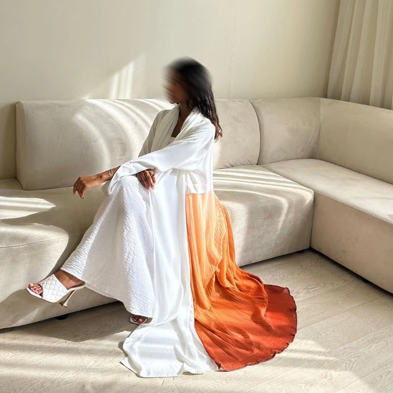 Elegant Gradient Pleated Abaya Robe | Modest Muslim Chiffon Maxi Dress (MOA223) - Image 18