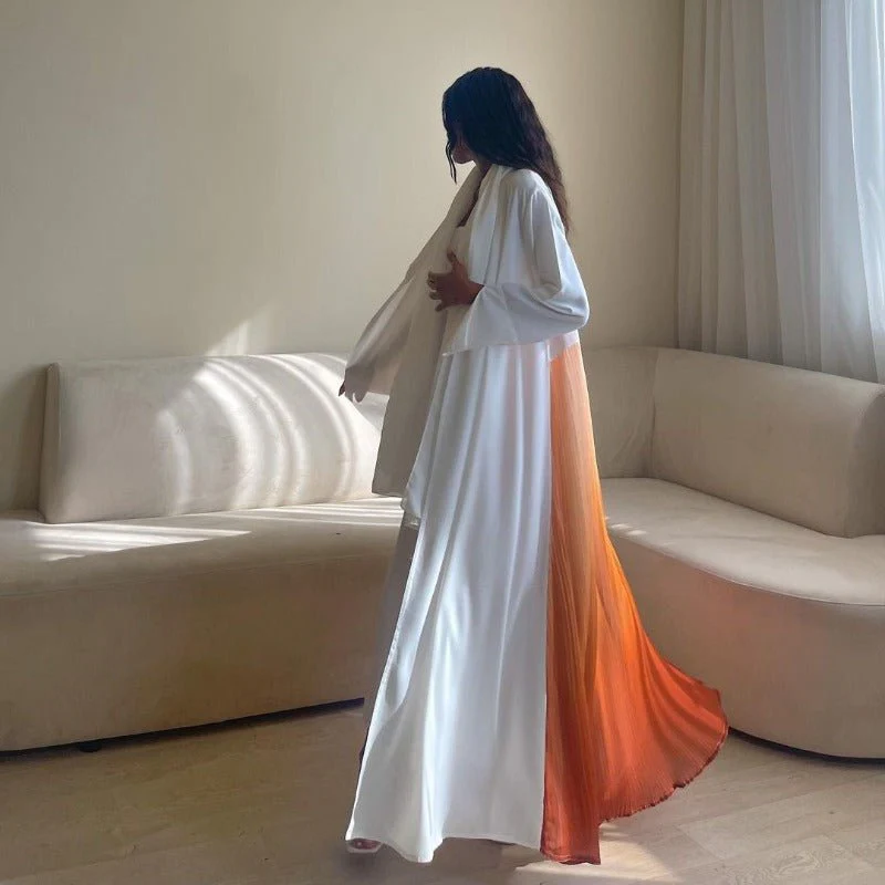 Elegant Gradient Pleated Abaya Robe | Modest Muslim Chiffon Maxi Dress (MOA223) - Image 19