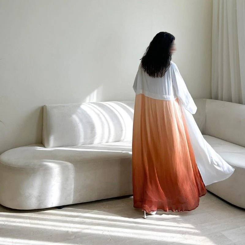 Elegant Gradient Pleated Abaya Robe | Modest Muslim Chiffon Maxi Dress (MOA223) - Image 20