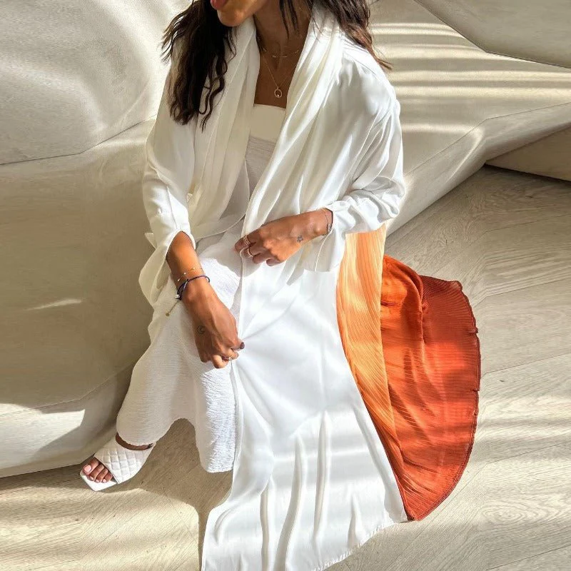 Elegant Gradient Pleated Abaya Robe | Modest Muslim Chiffon Maxi Dress (MOA223) - Image 21