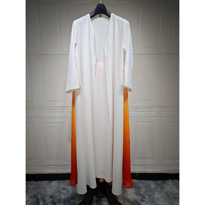 Elegant Gradient Pleated Abaya Robe | Modest Muslim Chiffon Maxi Dress (MOA223) - Image 22