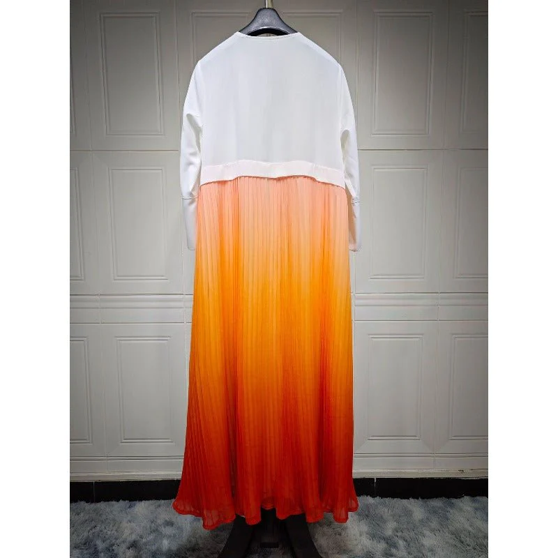Elegant Gradient Pleated Abaya Robe | Modest Muslim Chiffon Maxi Dress (MOA223) - Image 23