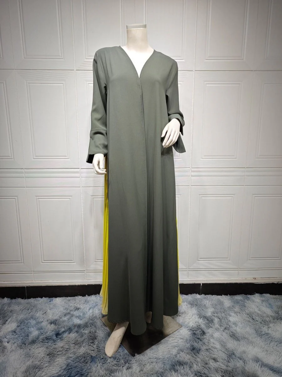 Elegant Gradient Pleated Abaya Robe | Modest Muslim Chiffon Maxi Dress (MOA223) - Image 25