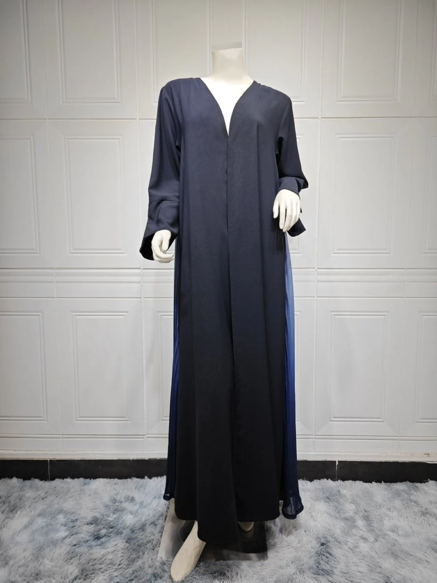 Elegant Gradient Pleated Abaya Robe | Modest Muslim Chiffon Maxi Dress (MOA223) - Image 26