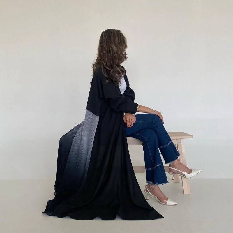 Elegant Gradient Pleated Abaya Robe | Modest Muslim Chiffon Maxi Dress (MOA223) - Image 4