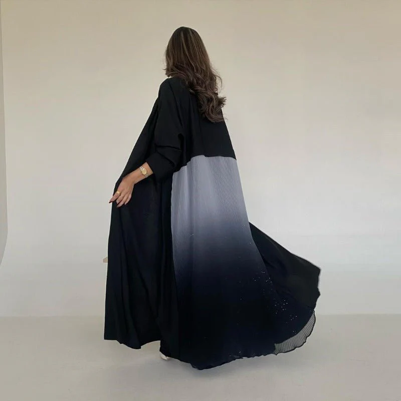 Elegant Gradient Pleated Abaya Robe | Modest Muslim Chiffon Maxi Dress (MOA223) - Image 5