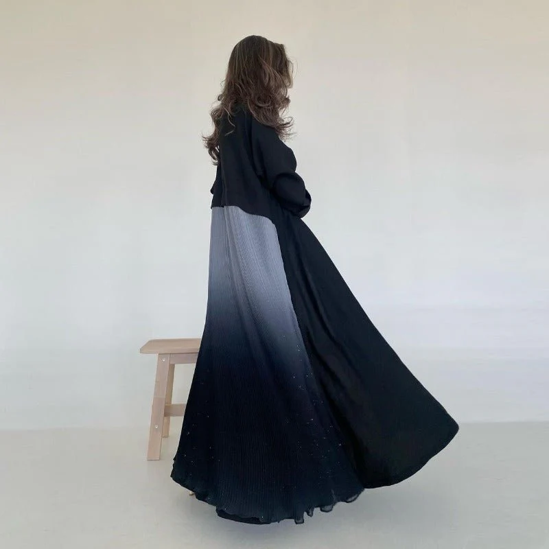 Elegant Gradient Pleated Abaya Robe | Modest Muslim Chiffon Maxi Dress (MOA223) - Image 6