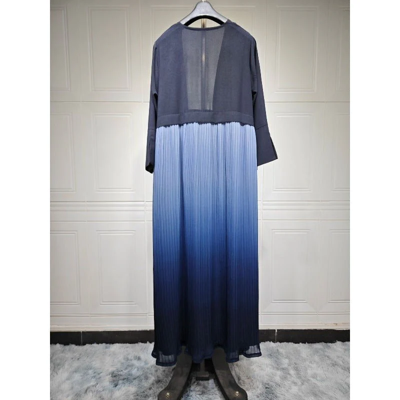 Elegant Gradient Pleated Abaya Robe | Modest Muslim Chiffon Maxi Dress (MOA223) - Image 8