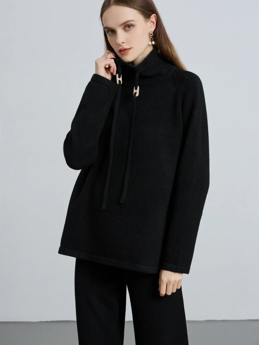 Elegant Half-Turtleneck Knit Sweater with Drawstring | Pullover Style Versatile Top(MS120) - Image 10