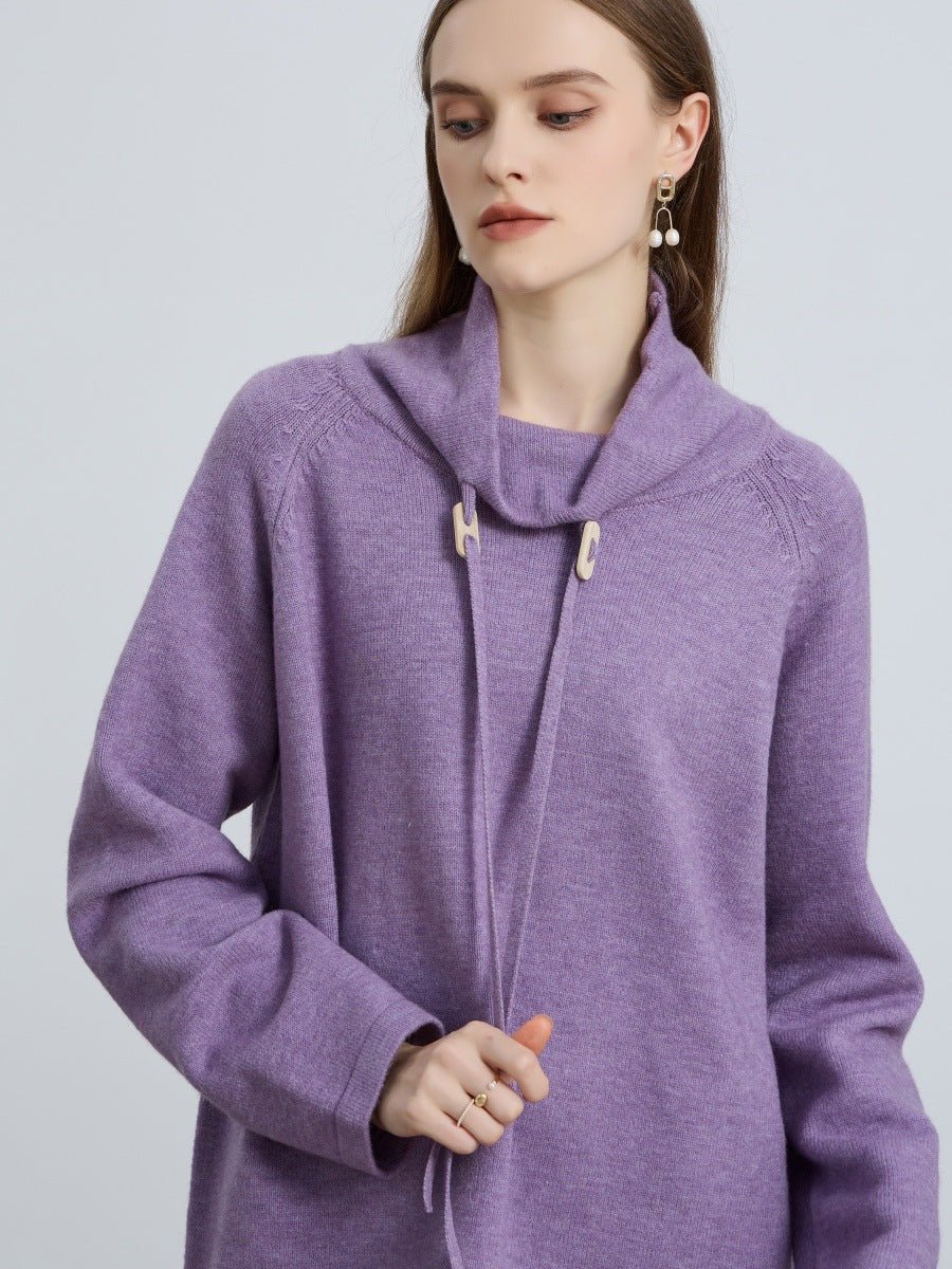Elegant Half-Turtleneck Knit Sweater with Drawstring | Pullover Style Versatile Top(MS120) - Image 11