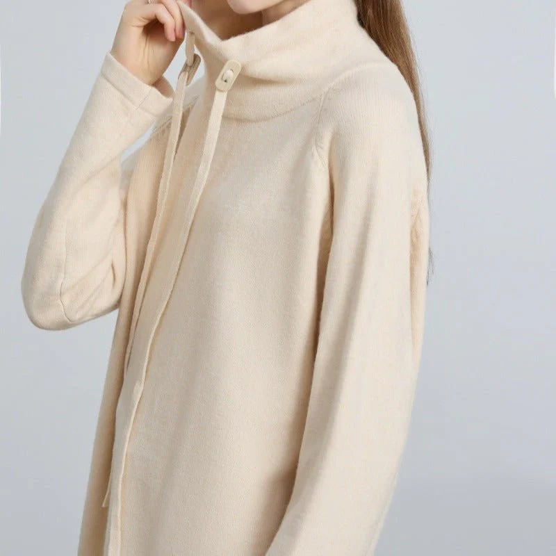 Elegant Half-Turtleneck Knit Sweater with Drawstring | Pullover Style Versatile Top(MS120) - Image 2