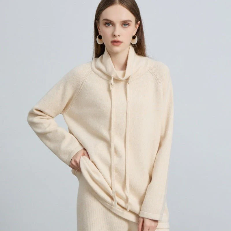 Elegant Half-Turtleneck Knit Sweater with Drawstring | Pullover Style Versatile Top(MS120) - Image 3