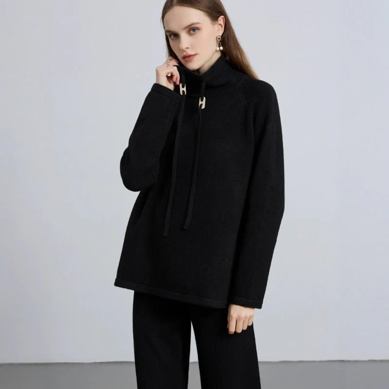 Elegant Half-Turtleneck Knit Sweater with Drawstring | Pullover Style Versatile Top(MS120) - Image 4