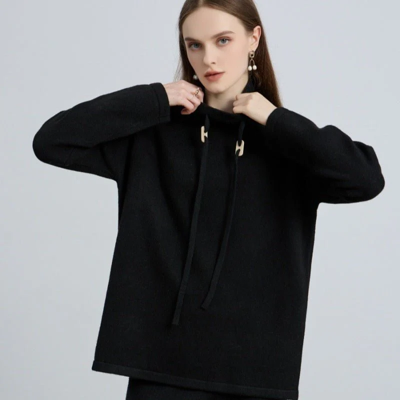 Elegant Half-Turtleneck Knit Sweater with Drawstring | Pullover Style Versatile Top(MS120) - Image 5