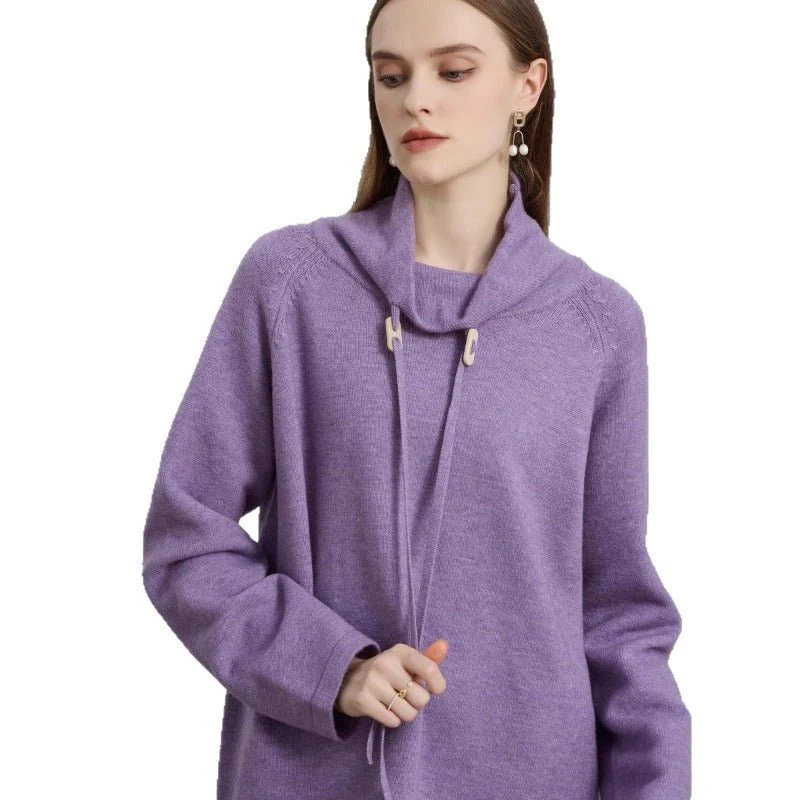 Elegant Half-Turtleneck Knit Sweater with Drawstring | Pullover Style Versatile Top(MS120) - Image 8