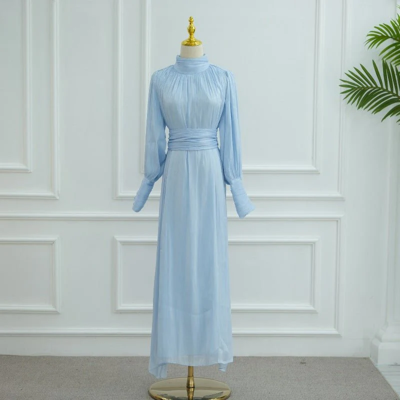 Elegant Half-Turtleneck Princess Sleeve Dress Set with Belt | Pleated Full Skirt Two-Piece(MA320) - Image 10