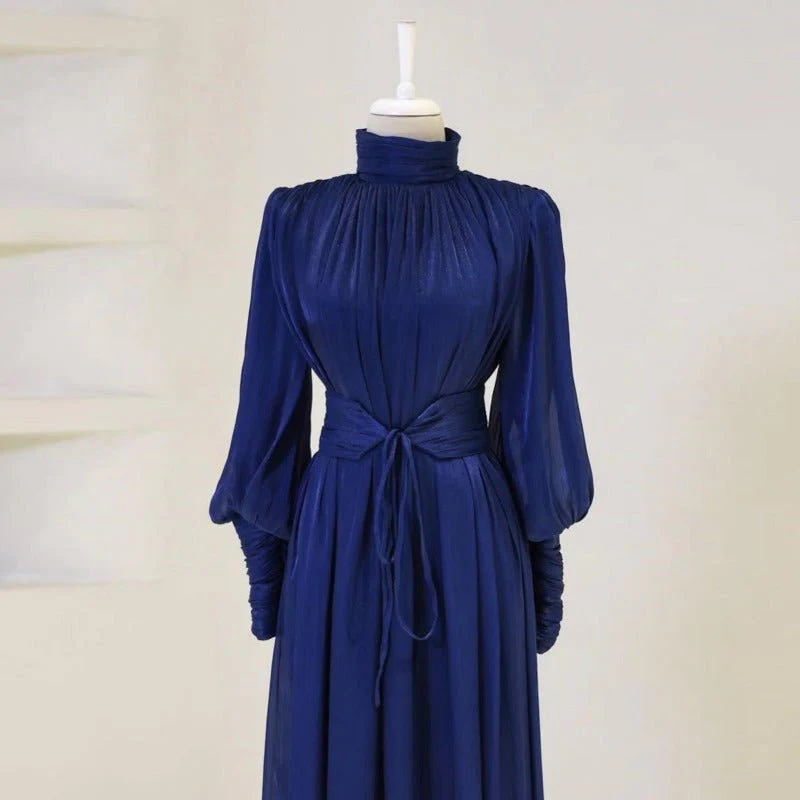 Elegant Half-Turtleneck Princess Sleeve Dress Set with Belt | Pleated Full Skirt Two-Piece(MA320) - Image 13