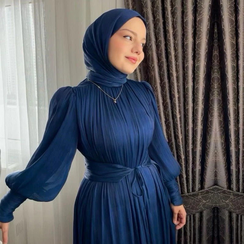 Elegant Half-Turtleneck Princess Sleeve Dress Set with Belt | Pleated Full Skirt Two-Piece(MA320) - Image 15