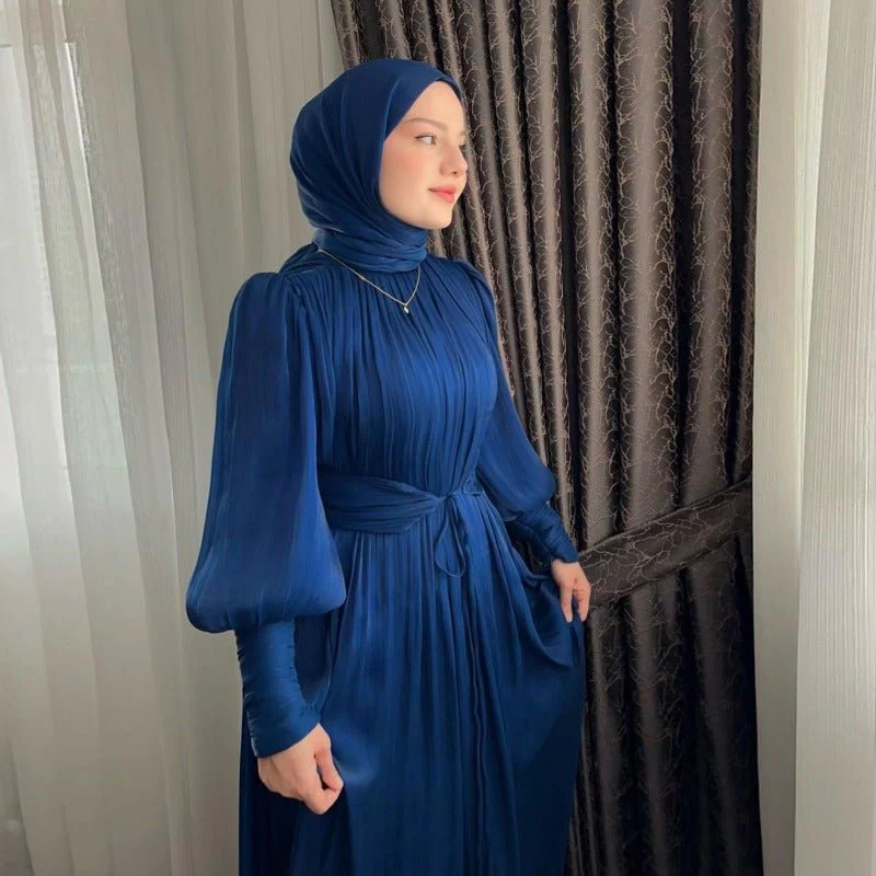 Elegant Half-Turtleneck Princess Sleeve Dress Set with Belt | Pleated Full Skirt Two-Piece(MA320) - Image 17