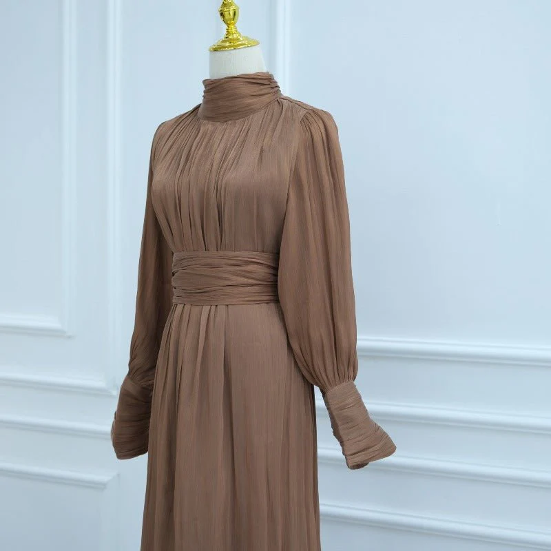 Elegant Half-Turtleneck Princess Sleeve Dress Set with Belt | Pleated Full Skirt Two-Piece(MA320) - Image 19