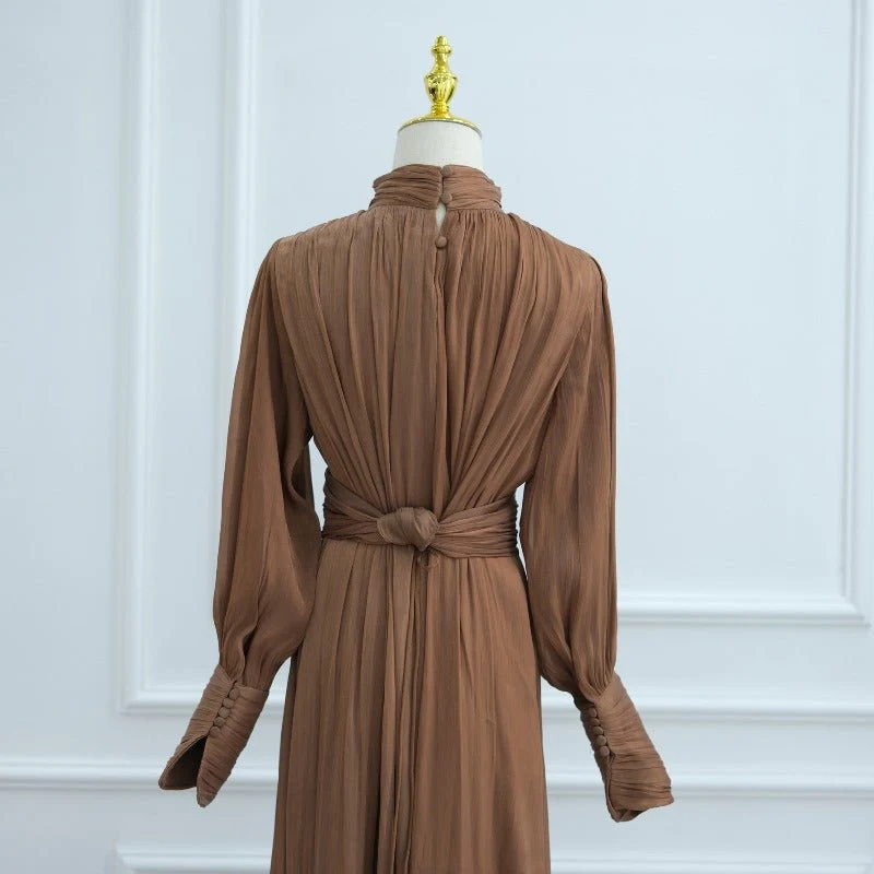 Elegant Half-Turtleneck Princess Sleeve Dress Set with Belt | Pleated Full Skirt Two-Piece(MA320) - Image 20