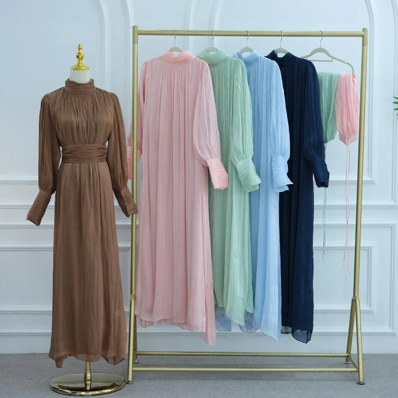 Elegant Half-Turtleneck Princess Sleeve Dress Set with Belt | Pleated Full Skirt Two-Piece(MA320) - Image 23