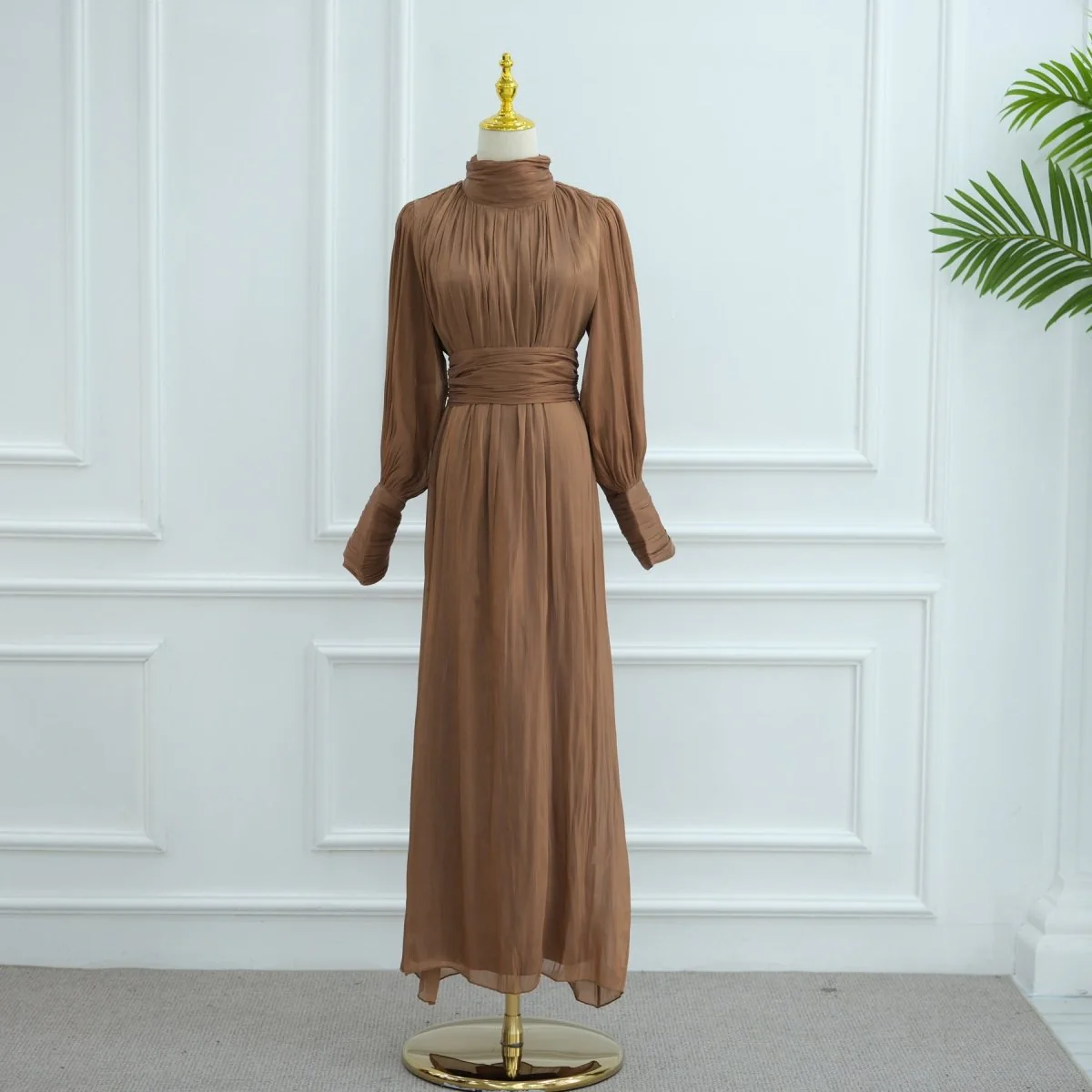 Elegant Half-Turtleneck Princess Sleeve Dress Set with Belt | Pleated Full Skirt Two-Piece(MA320) - Image 26