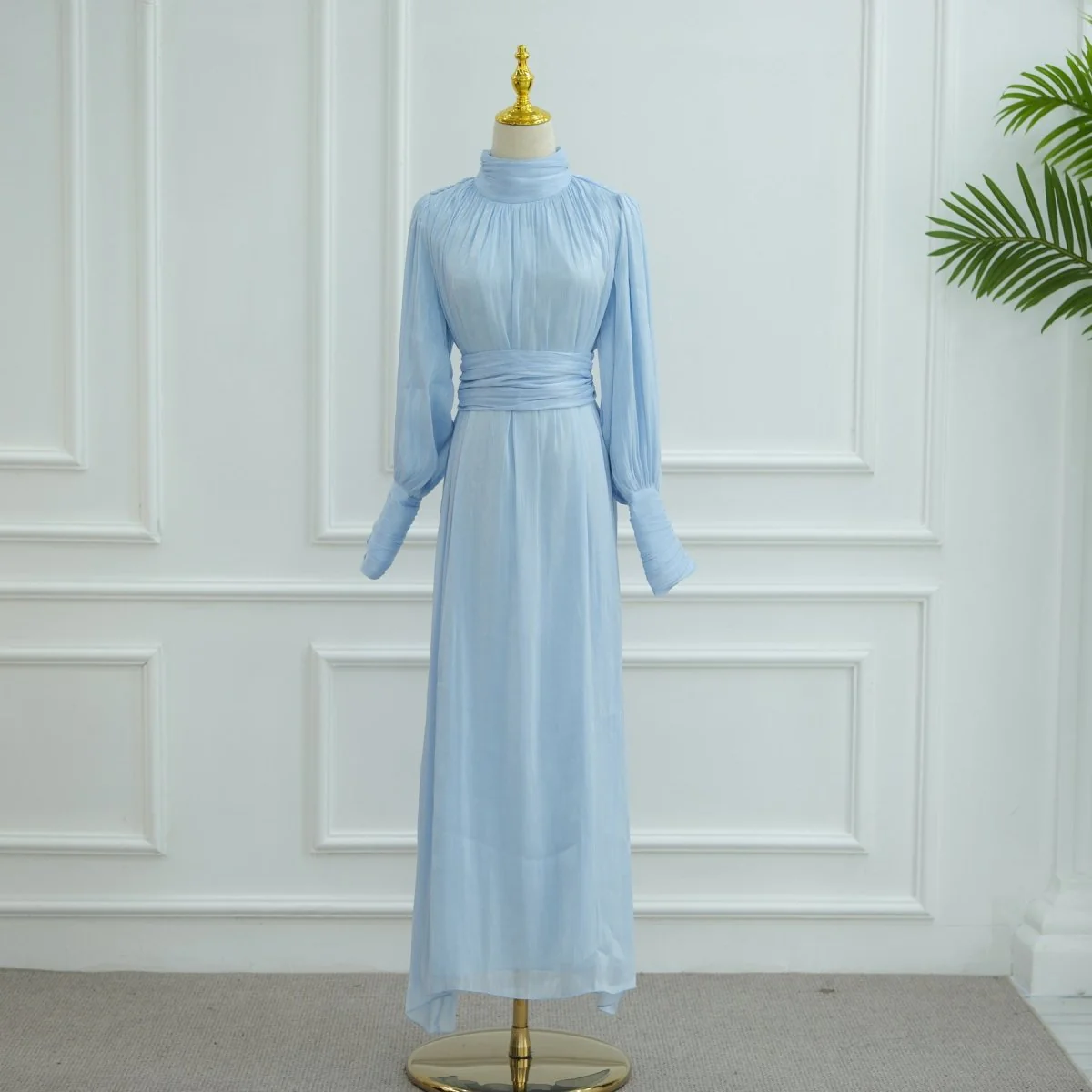 Elegant Half-Turtleneck Princess Sleeve Dress Set with Belt | Pleated Full Skirt Two-Piece(MA320) - Image 27