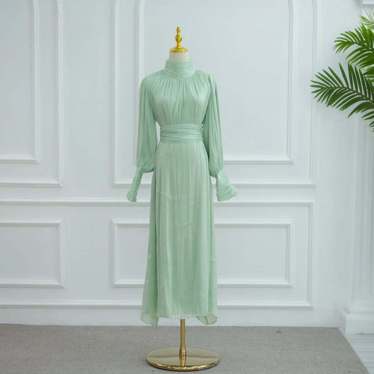 Elegant Half-Turtleneck Princess Sleeve Dress Set with Belt | Pleated Full Skirt Two-Piece(MA320) - Image 28