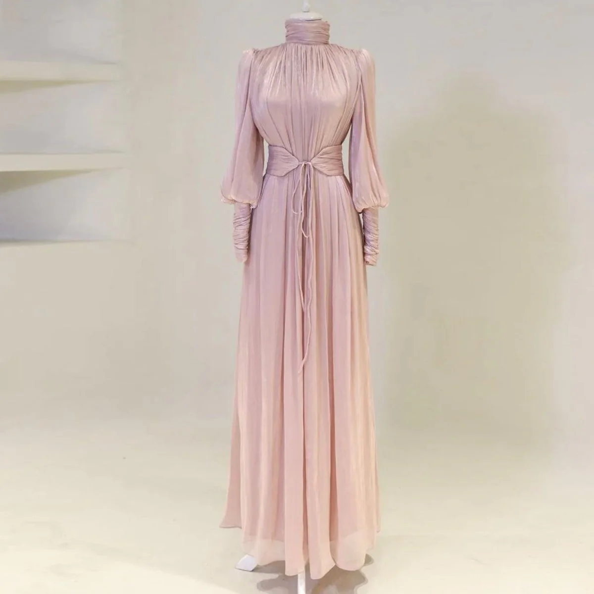 Elegant Half-Turtleneck Princess Sleeve Dress Set with Belt | Pleated Full Skirt Two-Piece(MA320) - Image 29