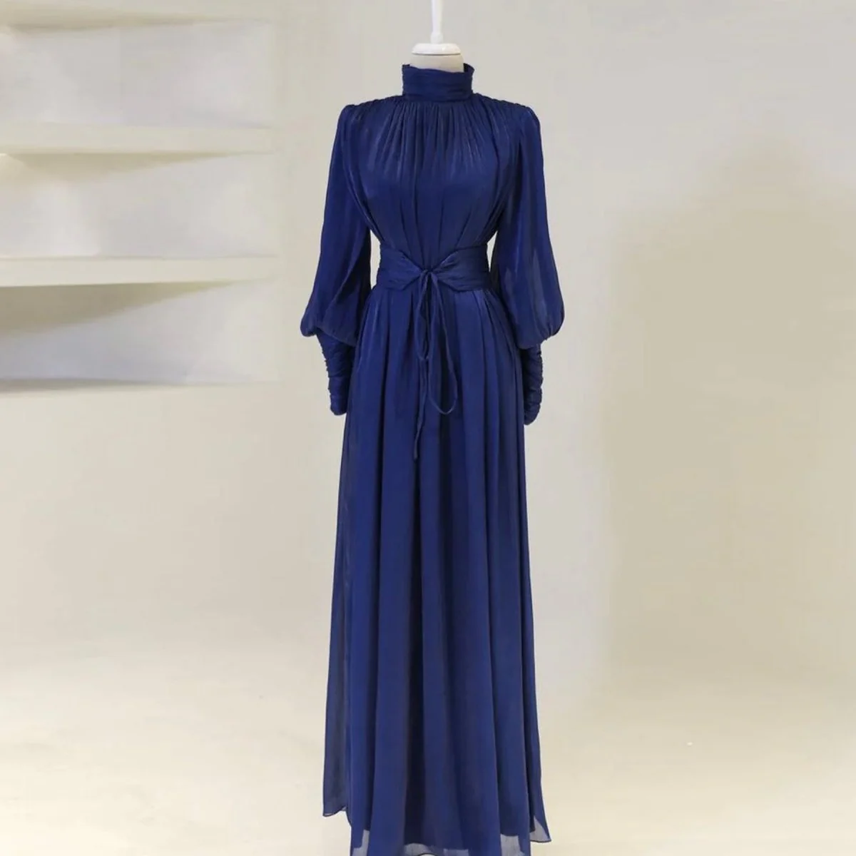 Elegant Half-Turtleneck Princess Sleeve Dress Set with Belt | Pleated Full Skirt Two-Piece(MA320) - Image 30