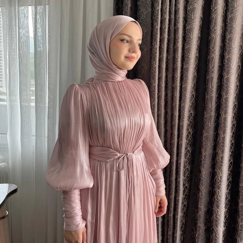 Elegant Half-Turtleneck Princess Sleeve Dress Set with Belt | Pleated Full Skirt Two-Piece(MA320) - Image 6