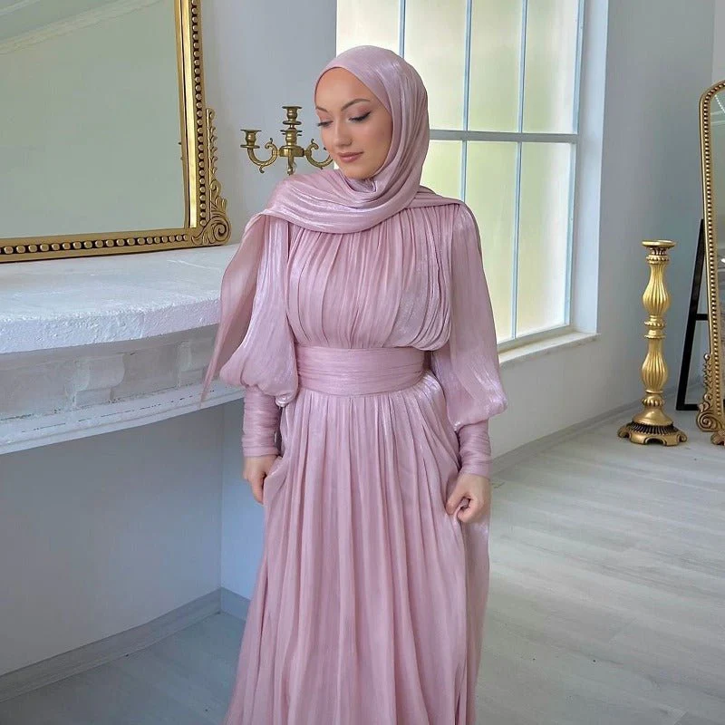 Elegant Half-Turtleneck Princess Sleeve Dress Set with Belt | Pleated Full Skirt Two-Piece(MA320) - Image 7