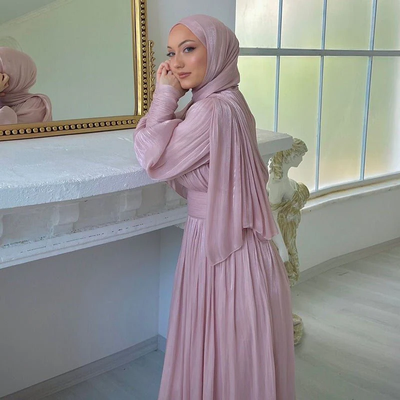Elegant Half-Turtleneck Princess Sleeve Dress Set with Belt | Pleated Full Skirt Two-Piece(MA320) - Image 9